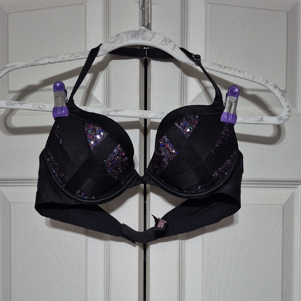 Victoria's Secret Black and Purple Sequin Bra